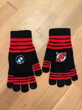 Black and Red Kids' Striped Knit Gloves with Team Logo